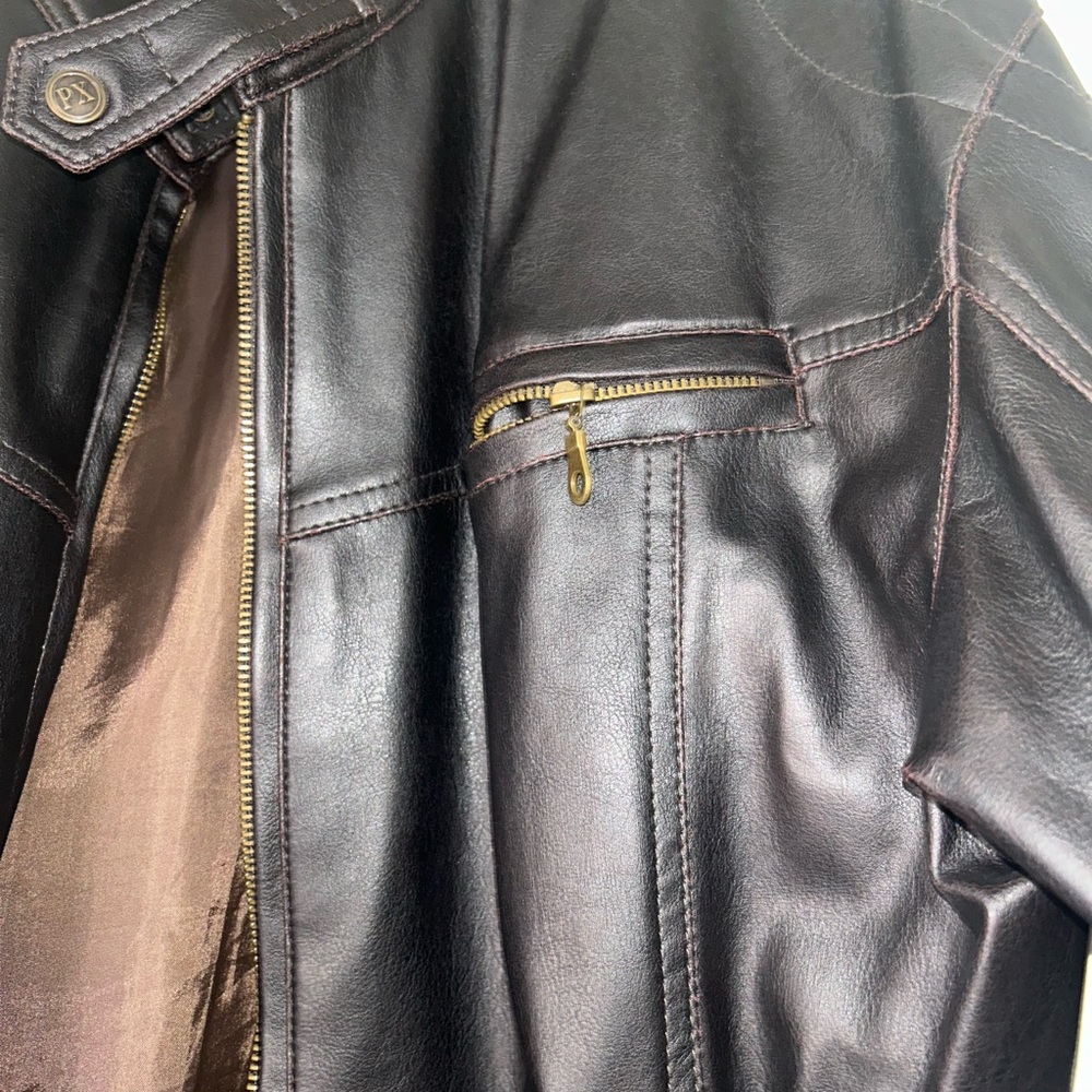 Men's Black Leather Jacket with Stripes - Picture 3 of 12
